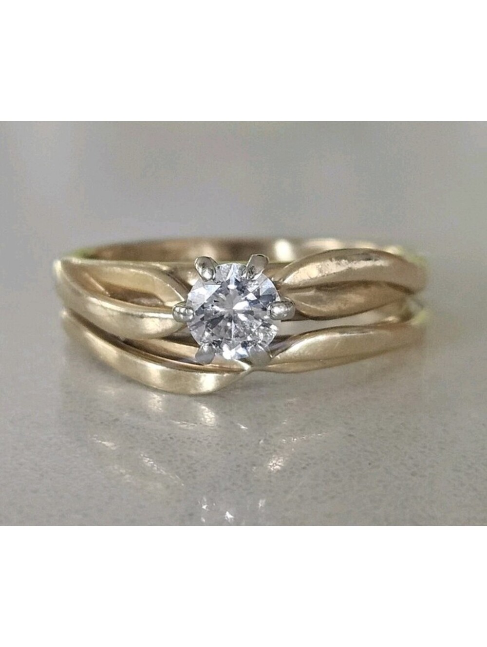 Vintage 4.2mm Natural Diamond 14k Yellow & White Gold Wedding Engagement Ring